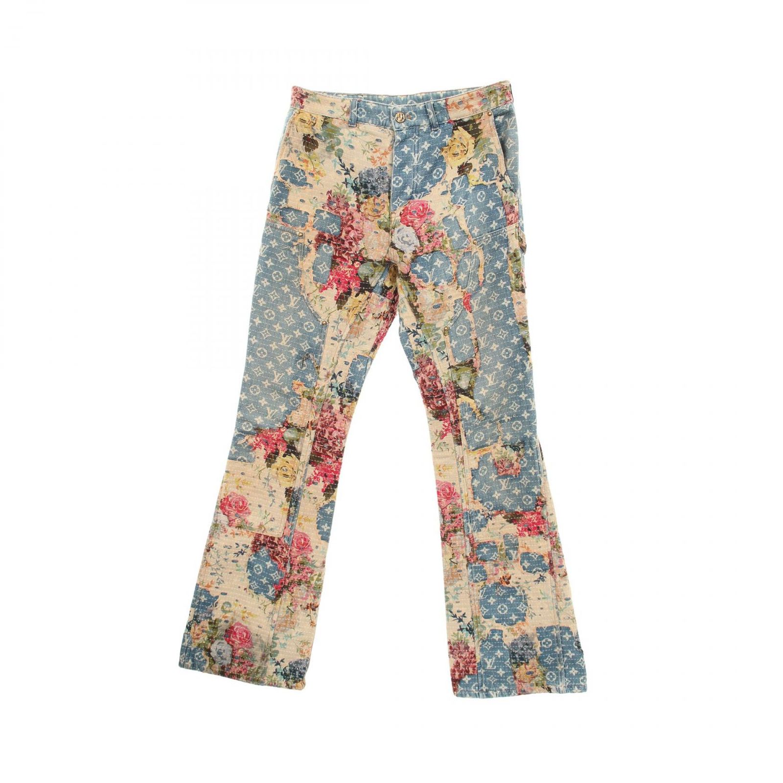 ルイ・ヴィトン LOUIS VUITTON デニムパンツ デストロイ ベルボトム カーペンター RM222 JF0 HND90W コットン デニムパンツ メンズ Used A