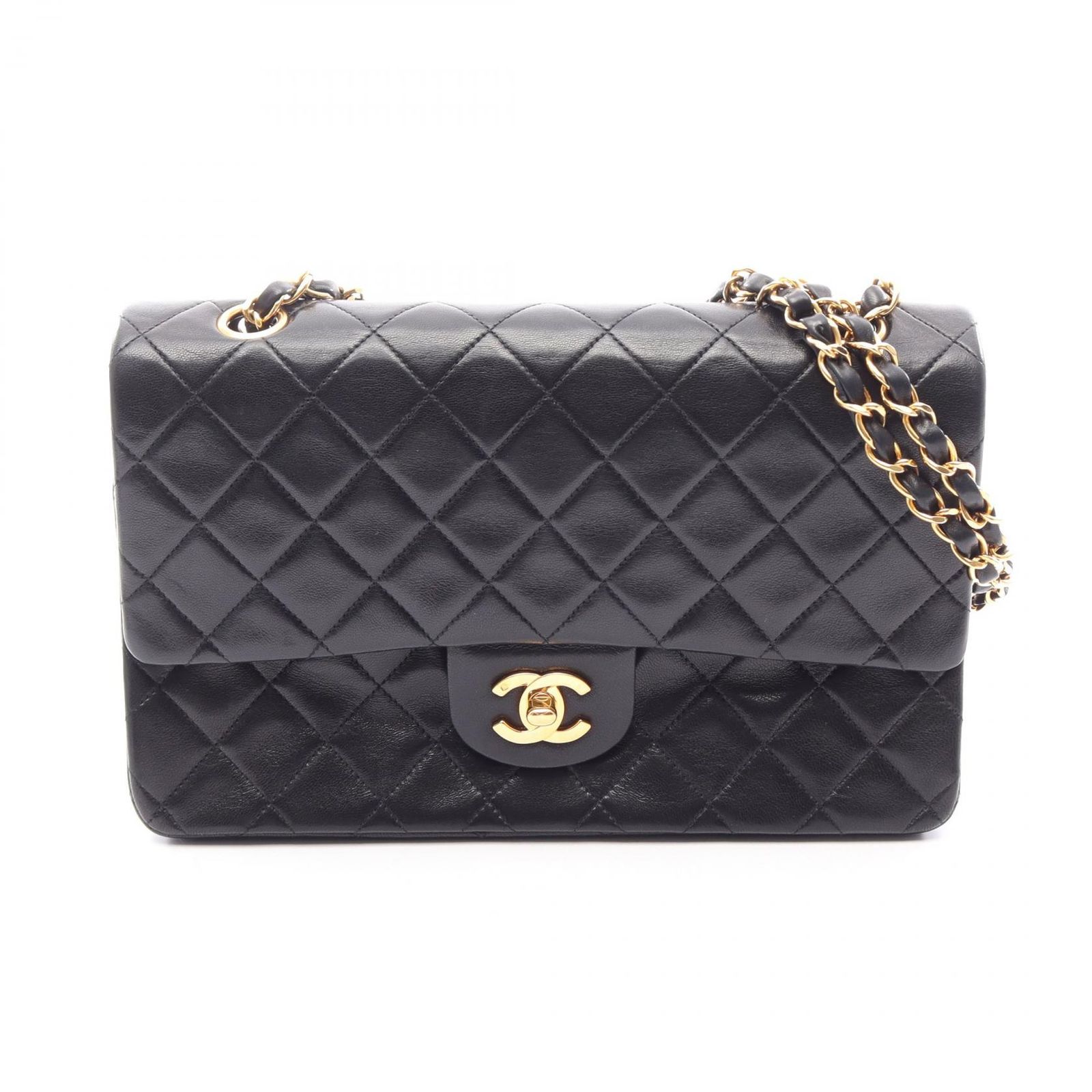 シャネル CHANEL ショルダーバッグ マトラッセ Wフラップ ブラック ラムスキン（羊革） マトラッセ ダブルフラップ チェーンショルダー レディース Used B
