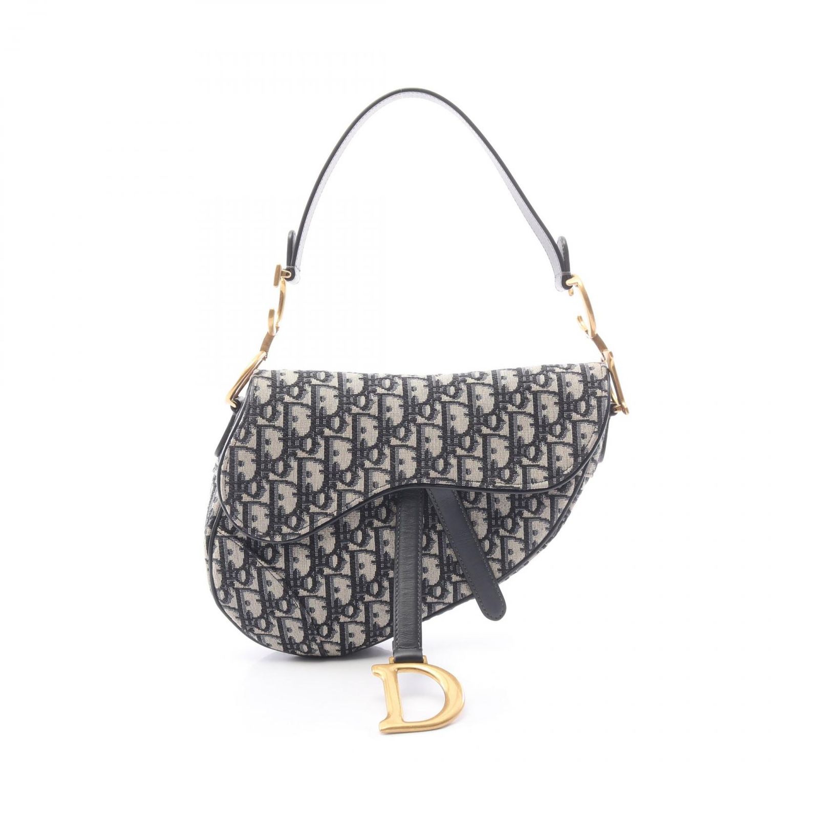 ディオール Dior ハンドバッグ サドルバッグ オブリークジャカード ネイビー キャンバス レザー オブリーク サドルバッグ レディース Used A