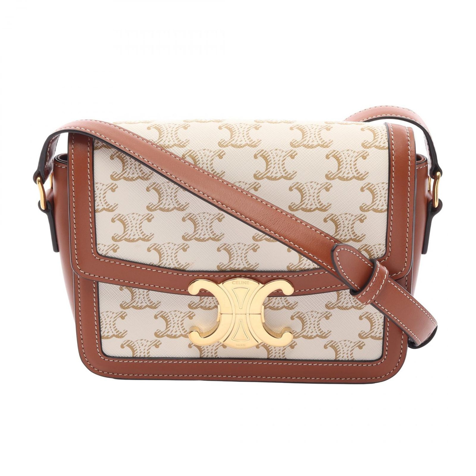 セリーヌ CELINE ショルダーバッグ ティーン トリオンフ 188882BZ4 オフホワイト/ブラウン PVCコーティングキャンバス レザー ティーン トリオンフ バッグ レディース