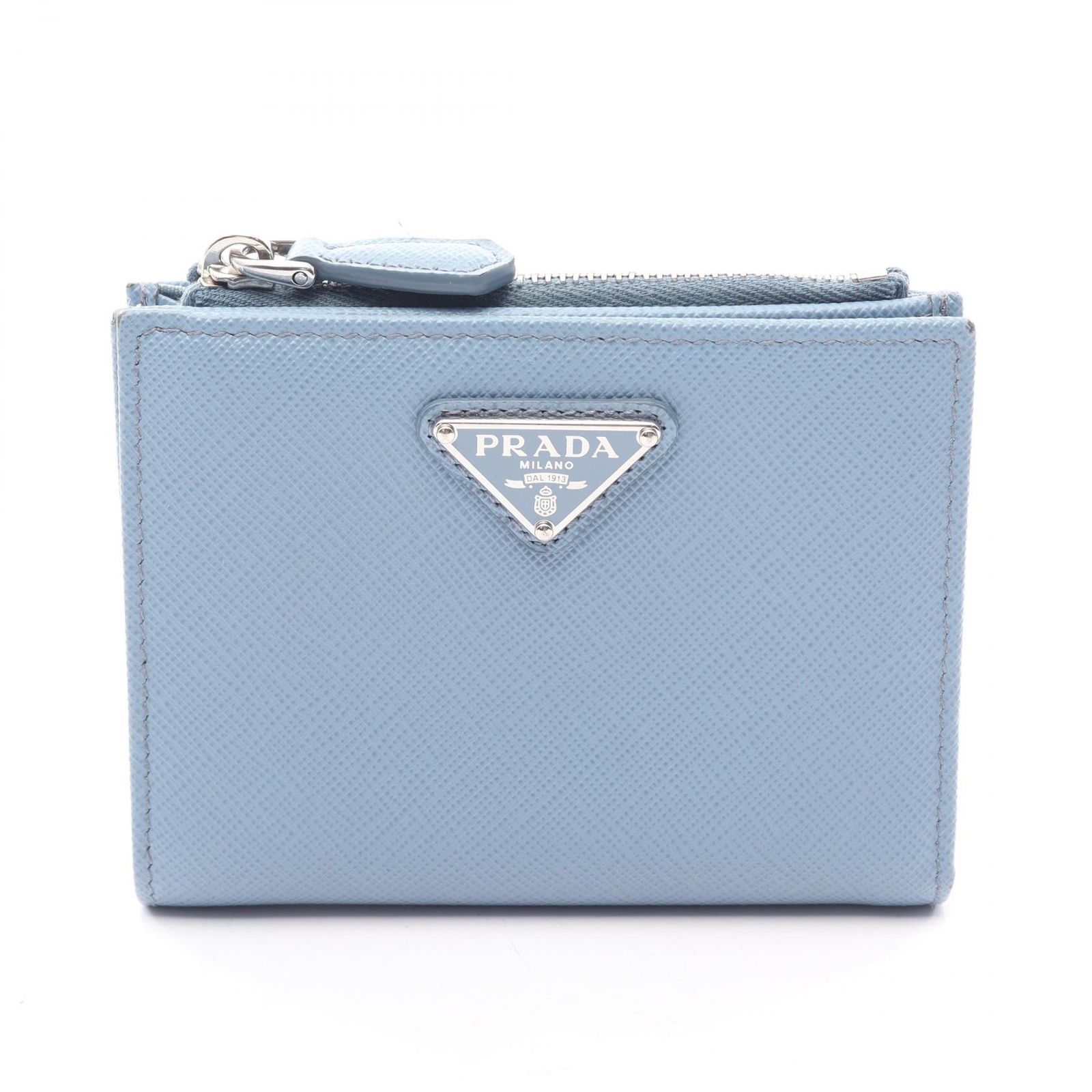 プラダ PRADA 二つ折り財布 グレーストライアングル エンボス 1ML050_QHH_F0OZX アストラルブルー サフィアーノレザー サフィアーノ トライアングル 財布 レディース