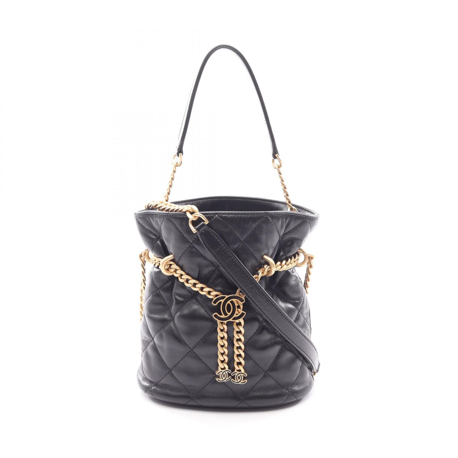 シャネル CHANEL ショルダーバッグ マトラッセ ドローストリング バケットバッグ 2WAY ブラック ラムスキン（羊革） マトラッセ ドローストリング バケットバッグ スモール