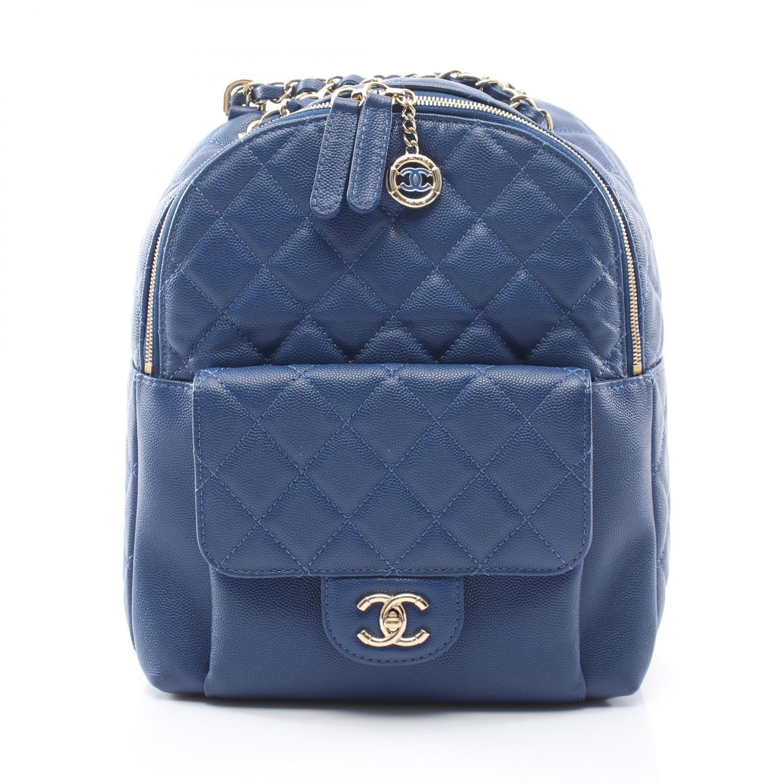 シャネル CHANEL リュックサック バックパック マトラッセ ネイビー キャビアスキン(グレインドカーフ) マトラッセ チェーンバックパック レディース Used A