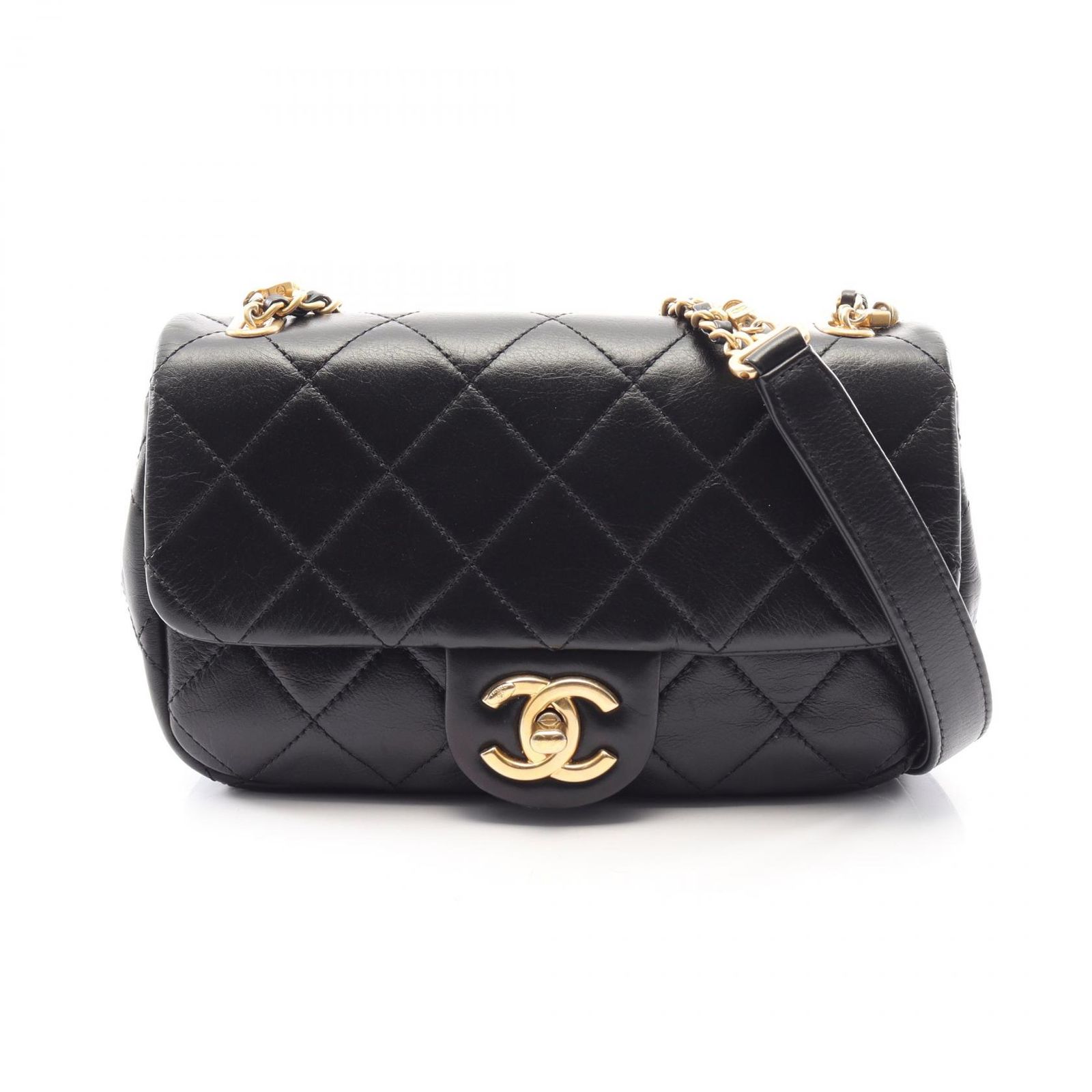 シャネル CHANEL ショルダーバッグ マトラッセ ブラック ラムスキン（羊革） ミニマトラッセ パールチェーンショルダー レディース Used A