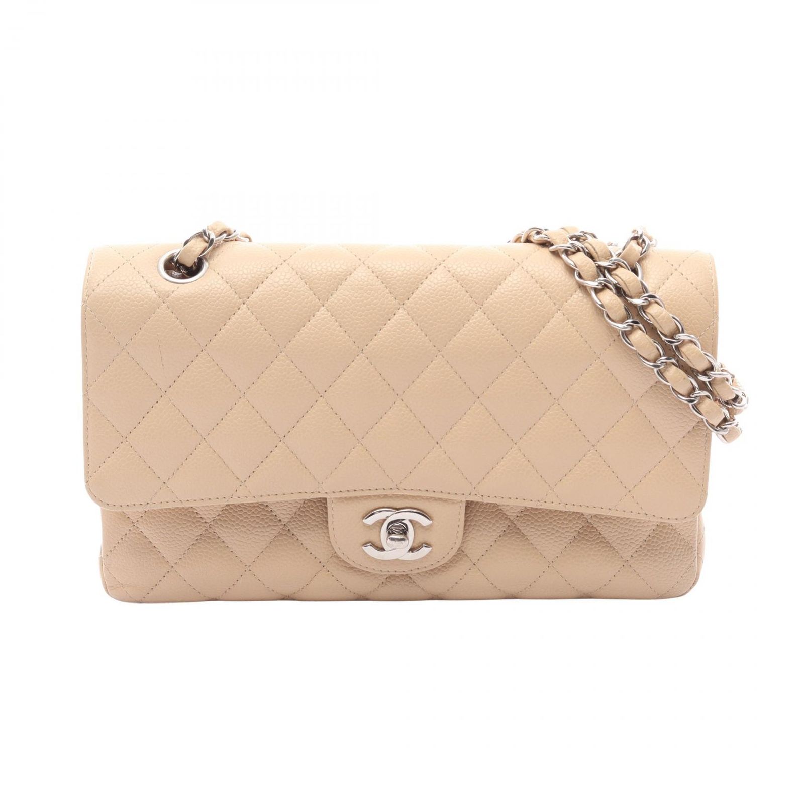 シャネル CHANEL ショルダーバッグ マトラッセ Wフラップ ベージュ キャビアスキン(グレインドカーフ) マトラッセ ダブルフラップ チェーンショルダー レディース
