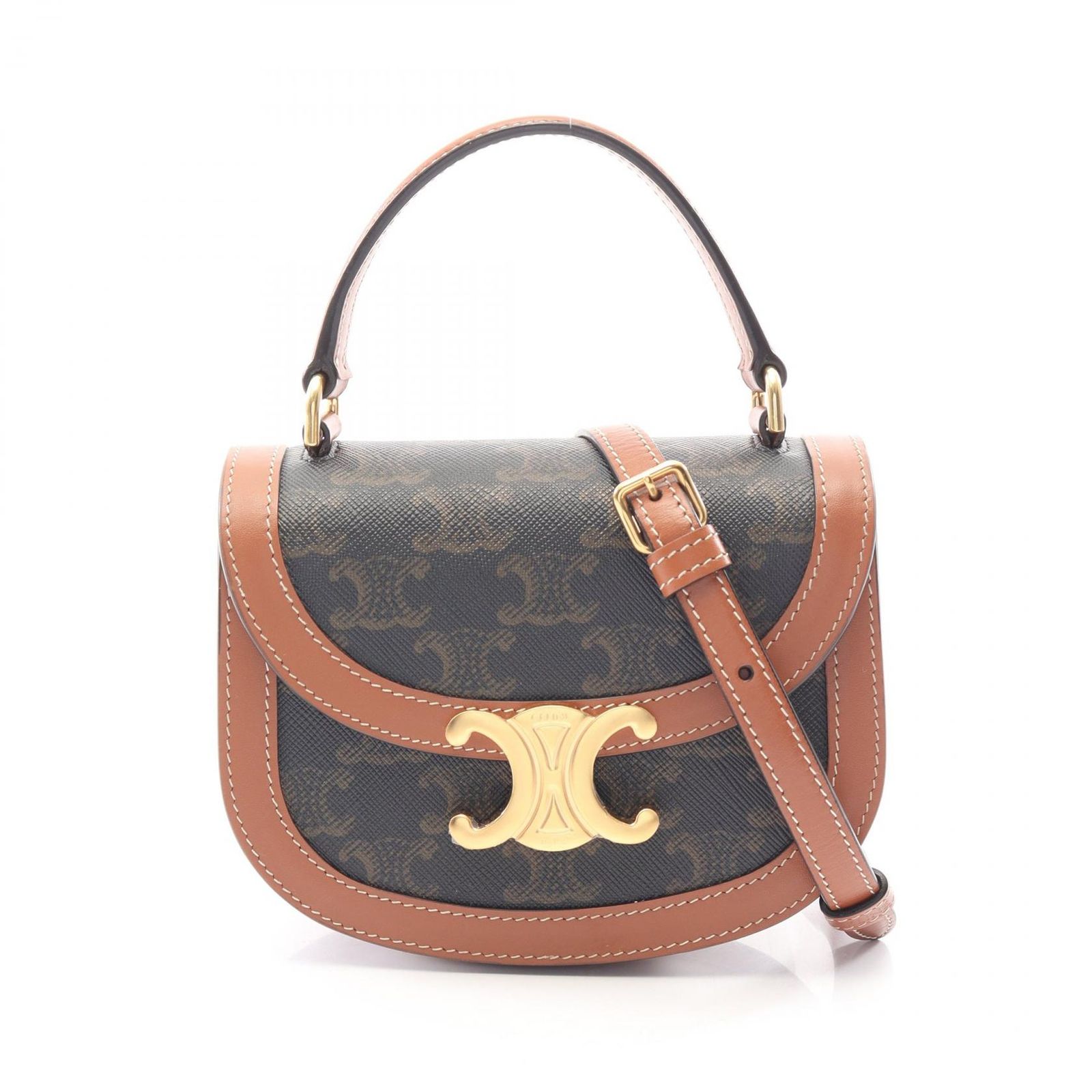 セリーヌ CELINE ハンドバッグ ミニ ブザス クレア トリオンフ 2WAY 10K502EWU.04LU ブラック/ブラウン PVCコーティングキャンバス レザー トリオンフ ミニ ブザス クレア