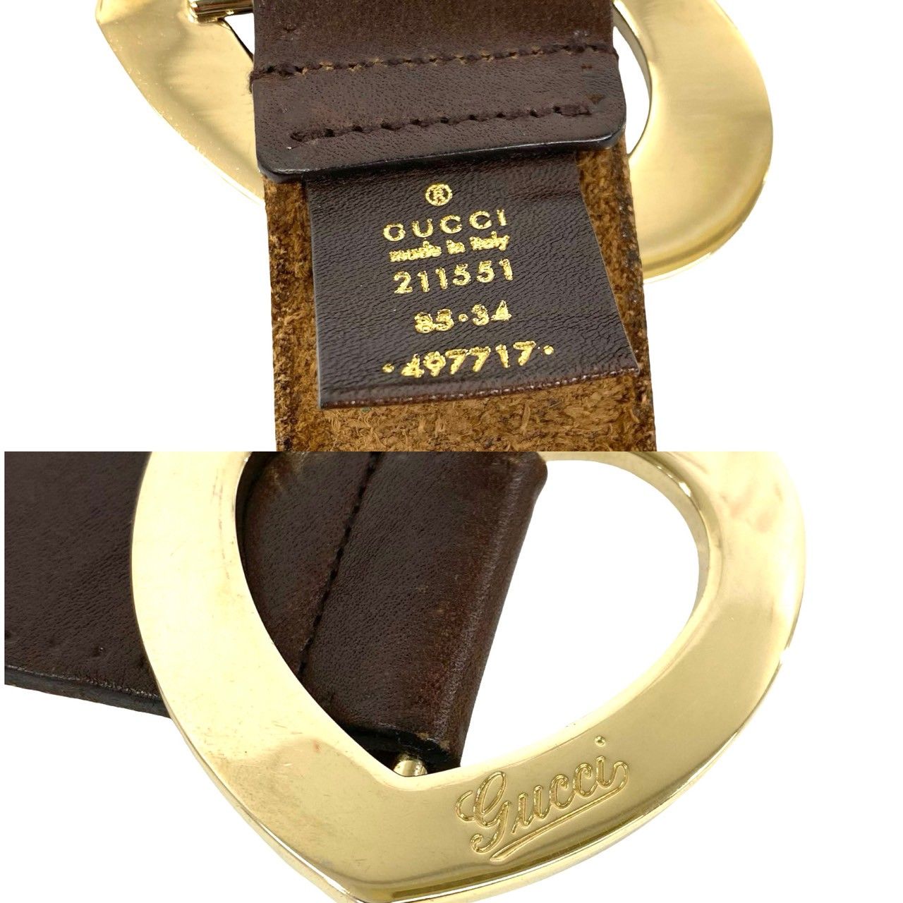極 美品 希少品 GUCCI グッチ ハート ロゴ 刻印 金具 バックル レザー 