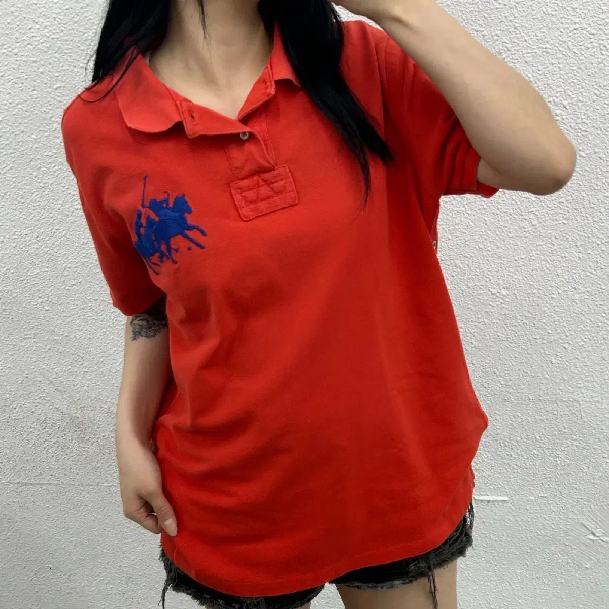 ポロラルフローレン ブルー ビックポニー オレンジ KARA Tシャツ XL