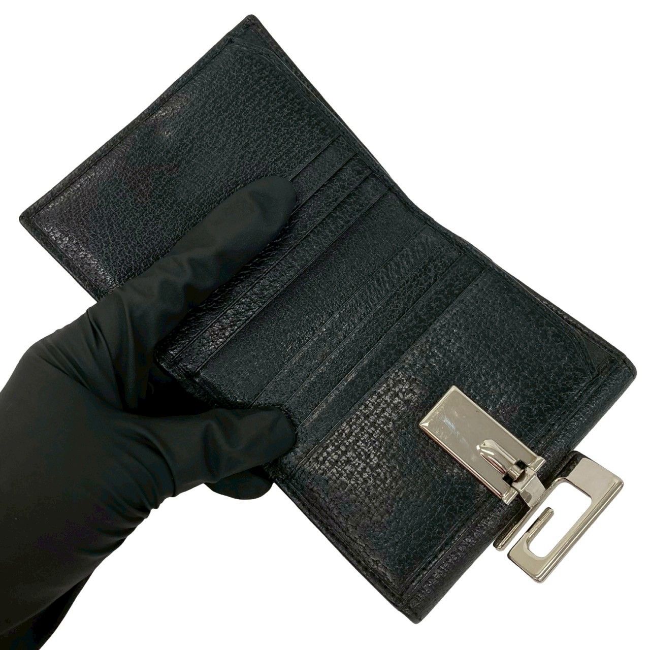 極 美品 GUCCI グッチ G ロゴ 金具 レザー 本革 二つ折り 財布 ミニ 