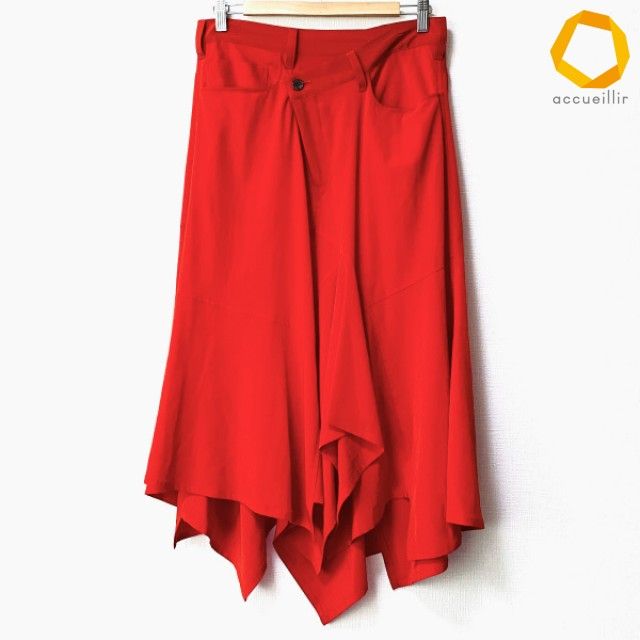 #anc ヨウジヤマモト YohjiYamamoto Ground Y スカート 1 赤 アシンメトリー レディース [1003867]