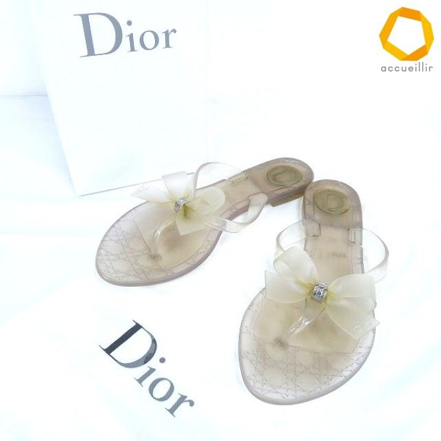 #ss クリスチャンディオール ChristianDior ビーチ サンダル 36 クリア リボン 箱・袋付き レディース [963247] k01
