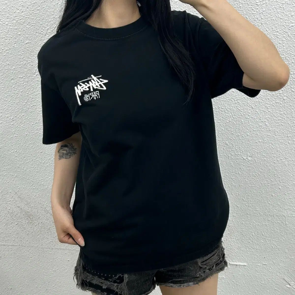 STU バックロゴ ブラック 半袖 M