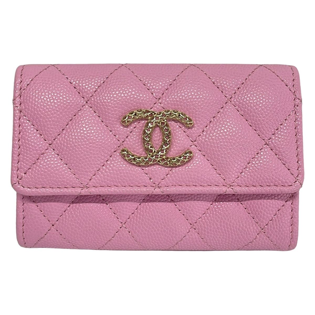 CHANEL(シャネル) 名刺入れ美品 マトラッセ ライトピンク シルバー金具
