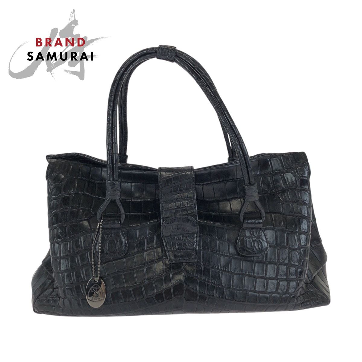 美品 GARBO ガルボ ブラック 黒 シルバー金具 クロコダイル ハンドバッグ レディース 602338【中古】