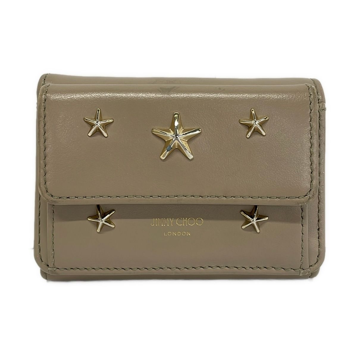 JIMMY CHOO(ジミーチュウ) 3つ折り財布 - グレーベージュ×ゴールド スタースタッズ/ホログラムシールなし レザー
