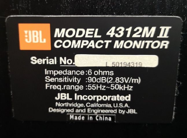 ◆極上美品◆JBL 4312M II 2 3ウェイ コンパクトモニター スピーカー ペア シリアル連番 動作確認済　ジェイビーエル ◆下取歓迎 m0s9905