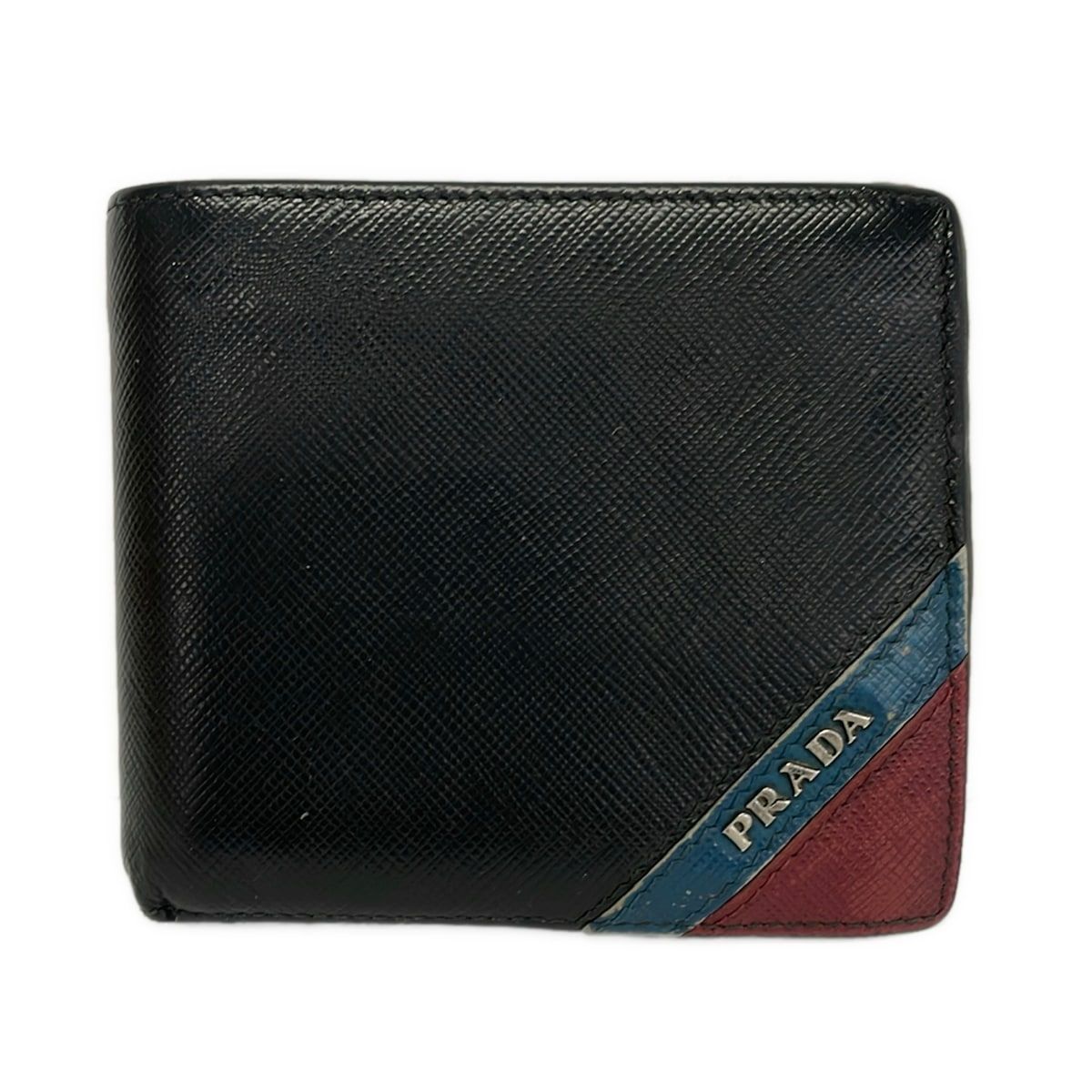 PRADA(プラダ) 2つ折り財布 - 黒×ボルドー×ネイビー レザー