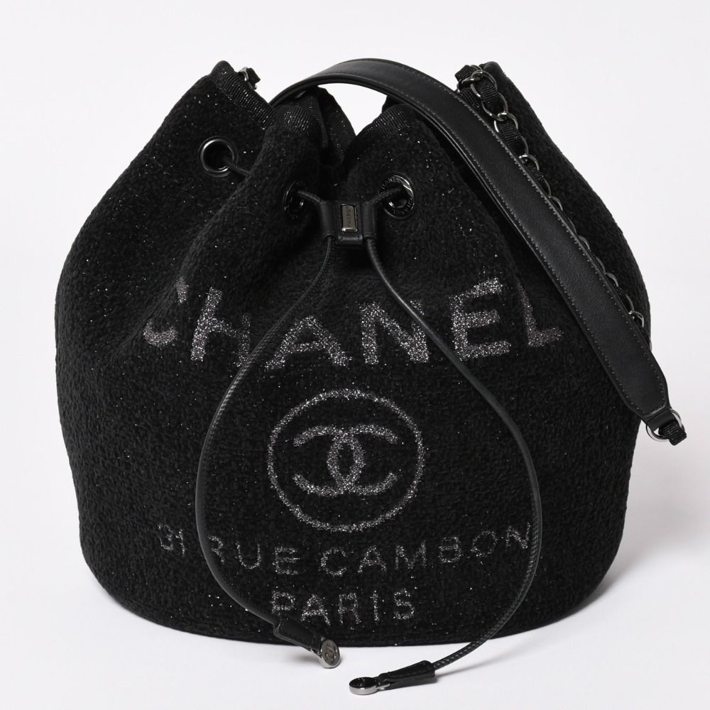 極美品 CHANEL シャネル Deauville ドーヴィル チェーンワンショルダーバッグ A57536 28番台 ココマーク ツイード 巾着型 中古 4a003491