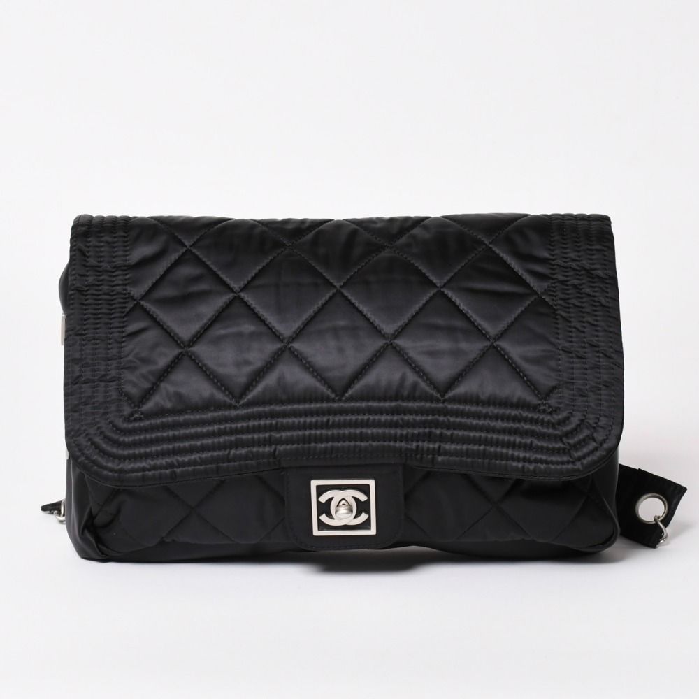 極美品 CHANEL シャネル スポーツライン ココマーク リュック バックパック チェーン 10番台 A29851 ナイロン ブラック シルバー金具 中古 4a003530