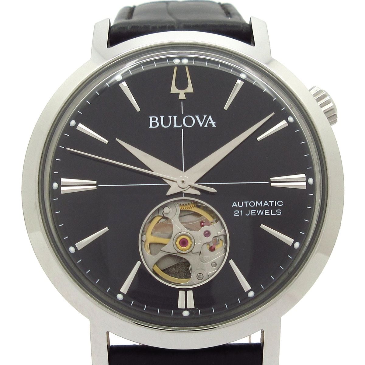 Bulova(ブローバ) 腕時計美品 クラシック エアロジェット 96A317 メンズ 裏スケ/パワーリザーブ 黒