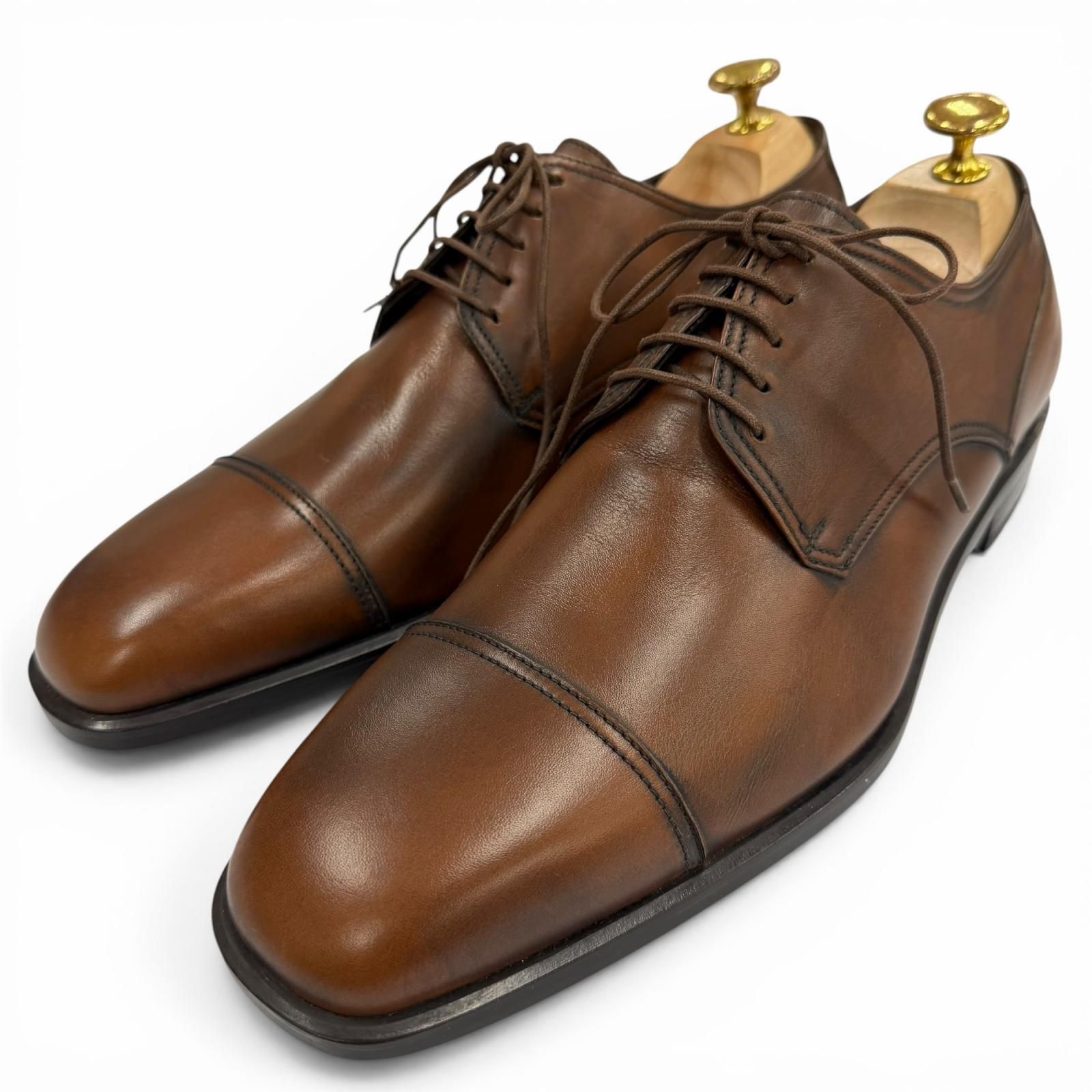極美品▼Salvatore Ferragamo サルヴァトーレフェラガモ ストレートチップ レースアップ レザーシューズ ブラウン 9 イタリア製 メンズ