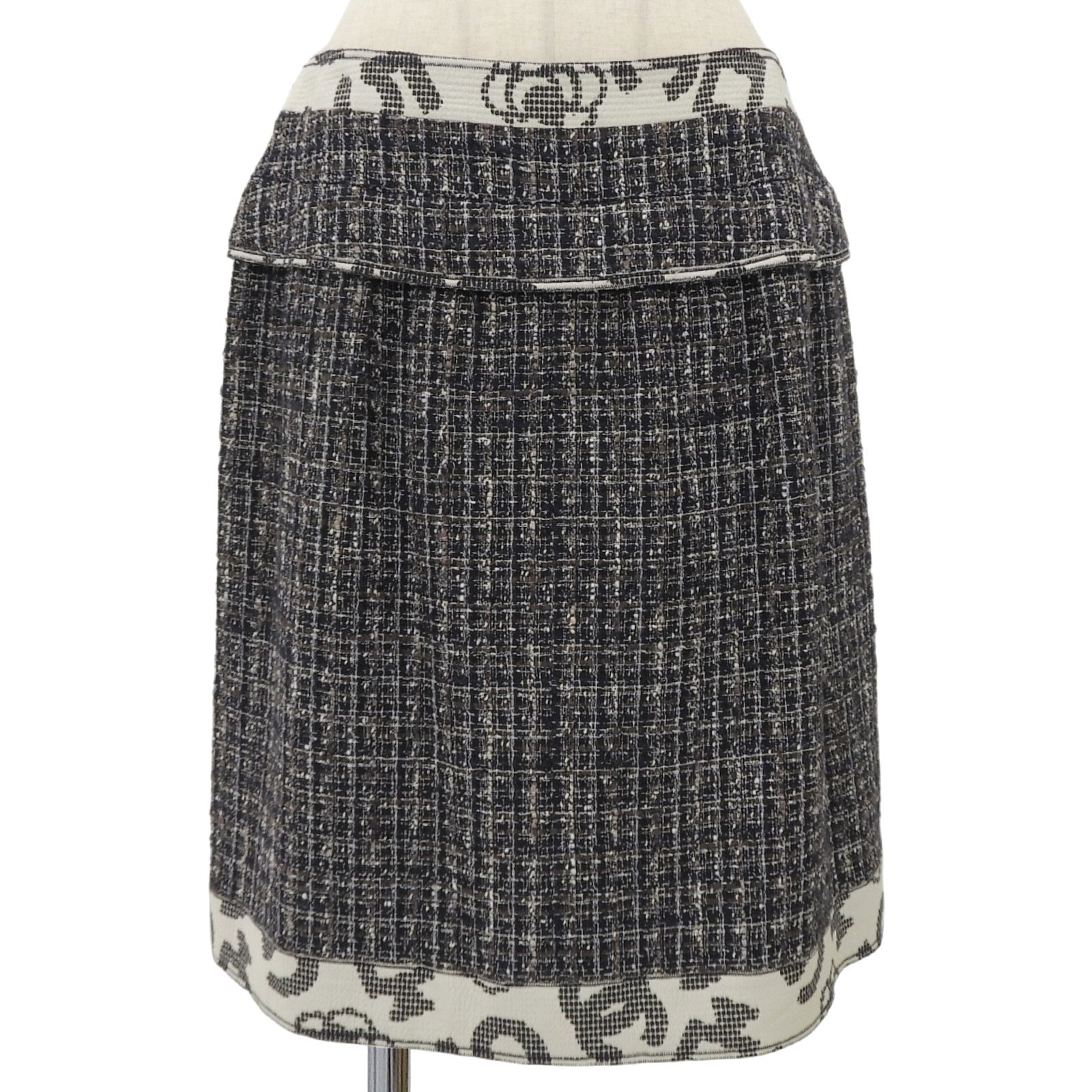 未使用品▲CHANEL シャネル 06P P28601 コットン ウール ココマーク金具付き ツイードスカート ネイビー 42 フランス製 レディース