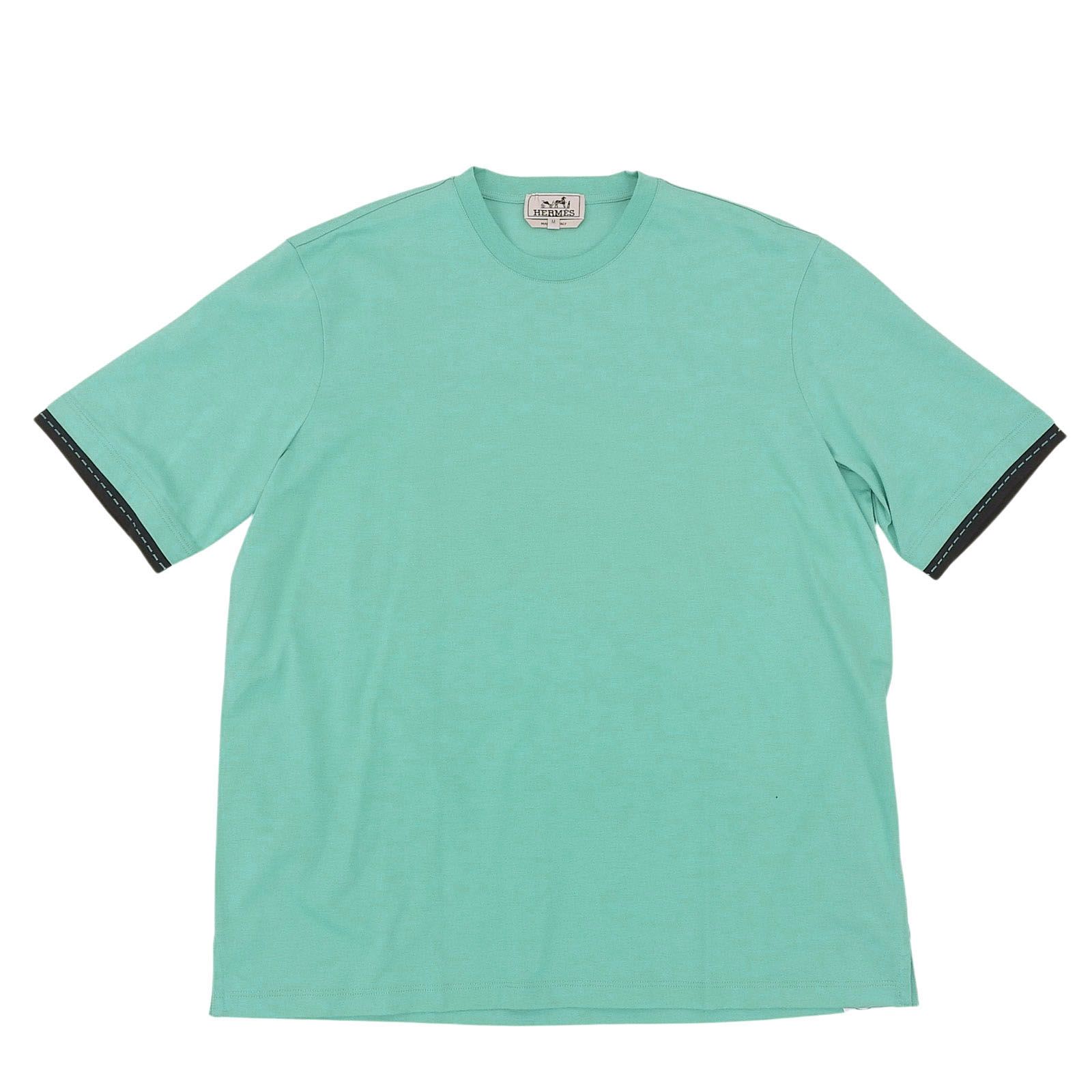 未使用品▲HERMES エルメス 23SS コットン100％ サドルステッチ クルーネック 半袖Ｔシャツ ライトブルー M イタリア製 正規品 メンズ