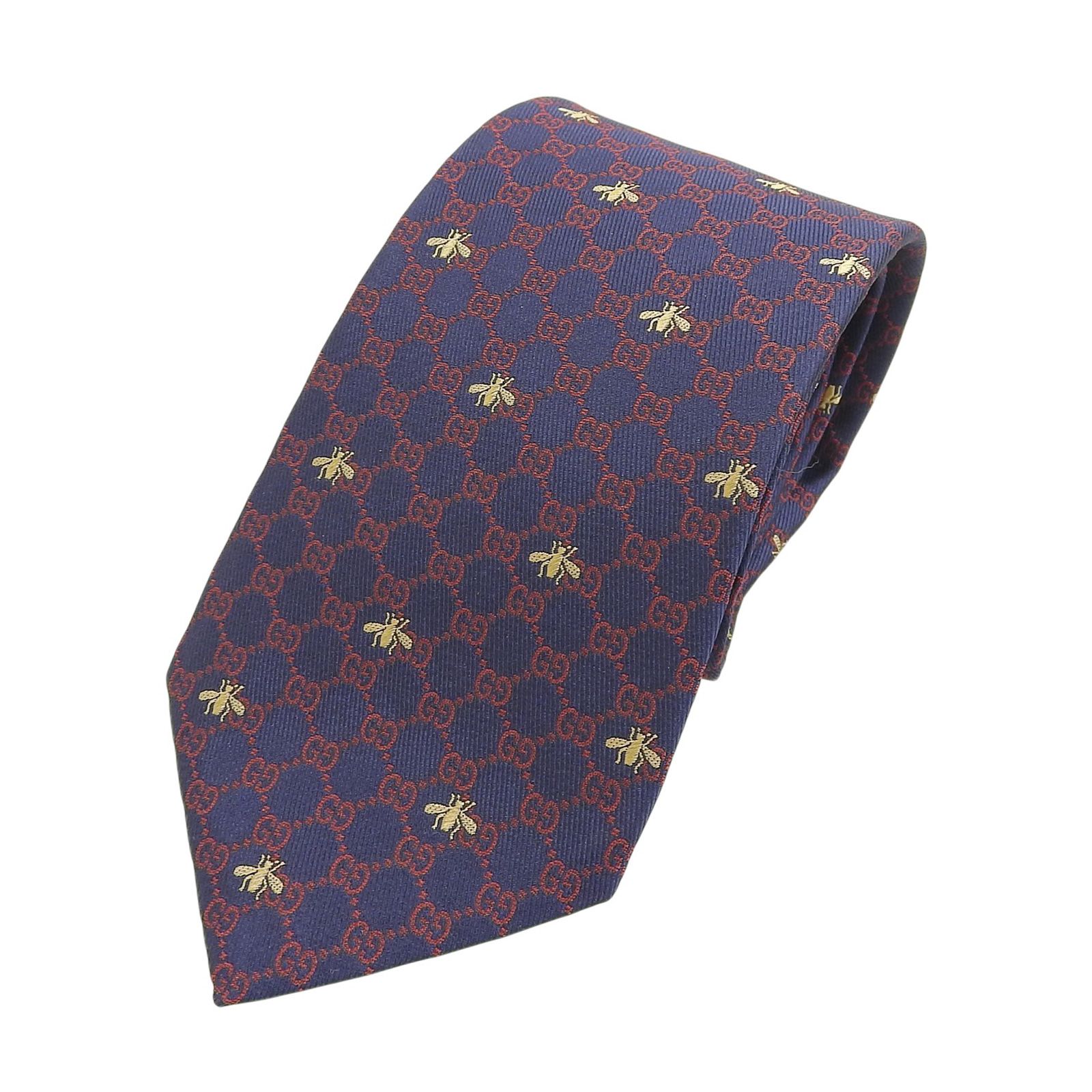 未使用品▲GUCCI グッチ 545078 シルク100％ BEE GG柄 ネクタイ ネイビー レッド ゴールド イタリア製 正規品 メンズ オススメ◎