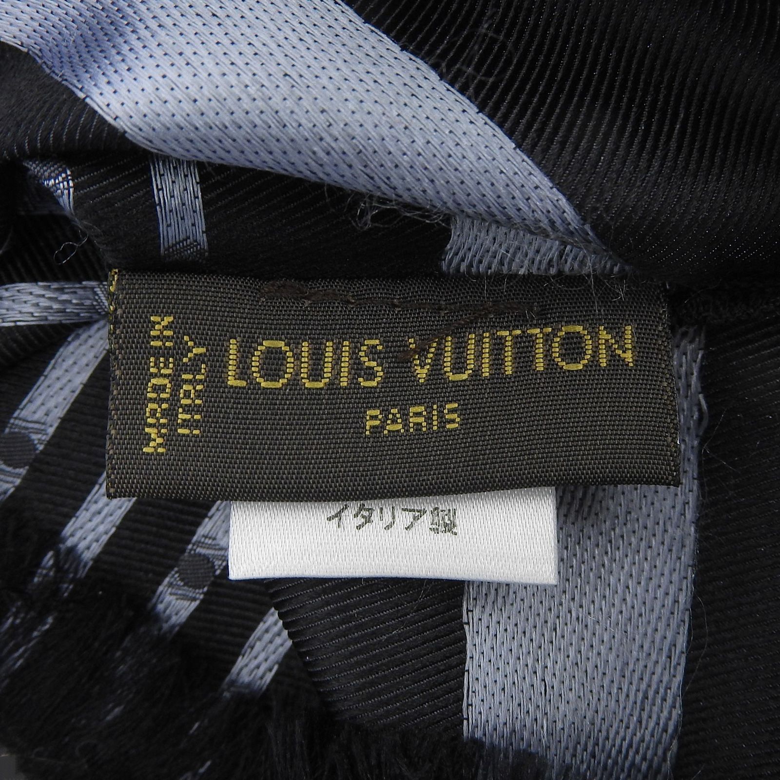 極美品▲LOUIS VUITTON ルイヴィトン 401910 シルク100％ シャドーモノグラム ドット柄 フリンジ付 ストール ブラック グレー イタリア製 正規品 レディース