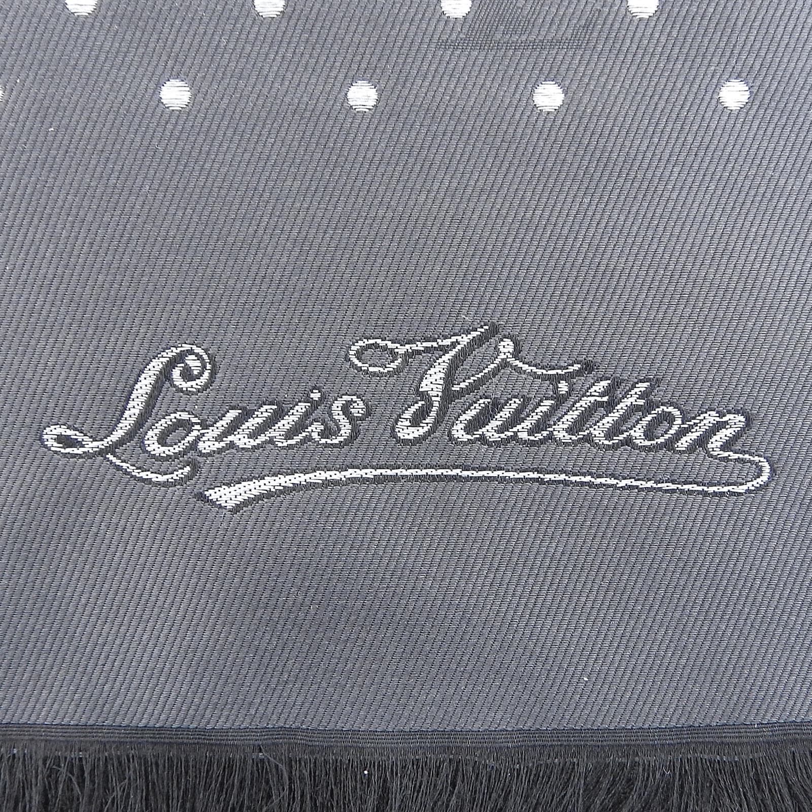 極美品▲LOUIS VUITTON ルイヴィトン 401910 シルク100％ シャドーモノグラム ドット柄 フリンジ付 ストール ブラック グレー イタリア製 正規品 レディース
