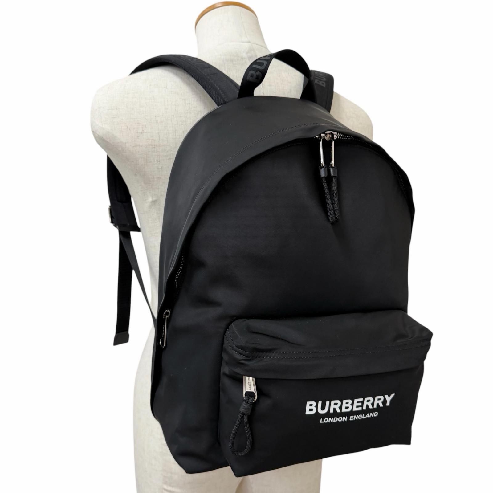極美品□BURBERRY バーバリー 8021084 一部レザー使い ロゴプリント リュックサック デイパック ブラック メンズオススメ 保存袋付き 極美品□BURBERRY バーバリー 8021084 一部レザー使い ロゴプリント リュックサック デイパック ブラック メンズオススメ 保存袋付き