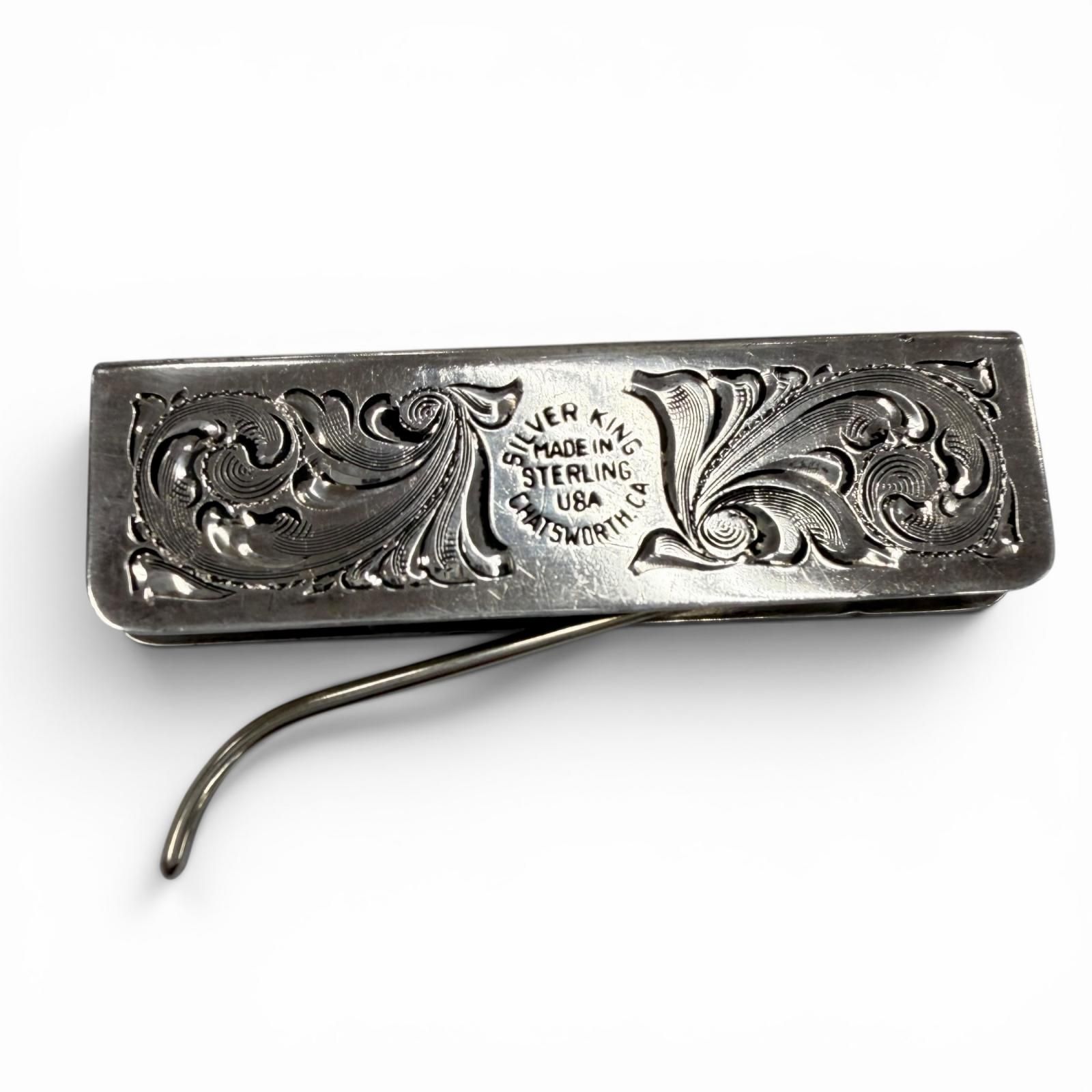 美品▼SILVER KING シルバーキング アンティーク仕上げ スクエア ビルクリップ 札ばさみ マネークリップ シルバー USA製 メンズ