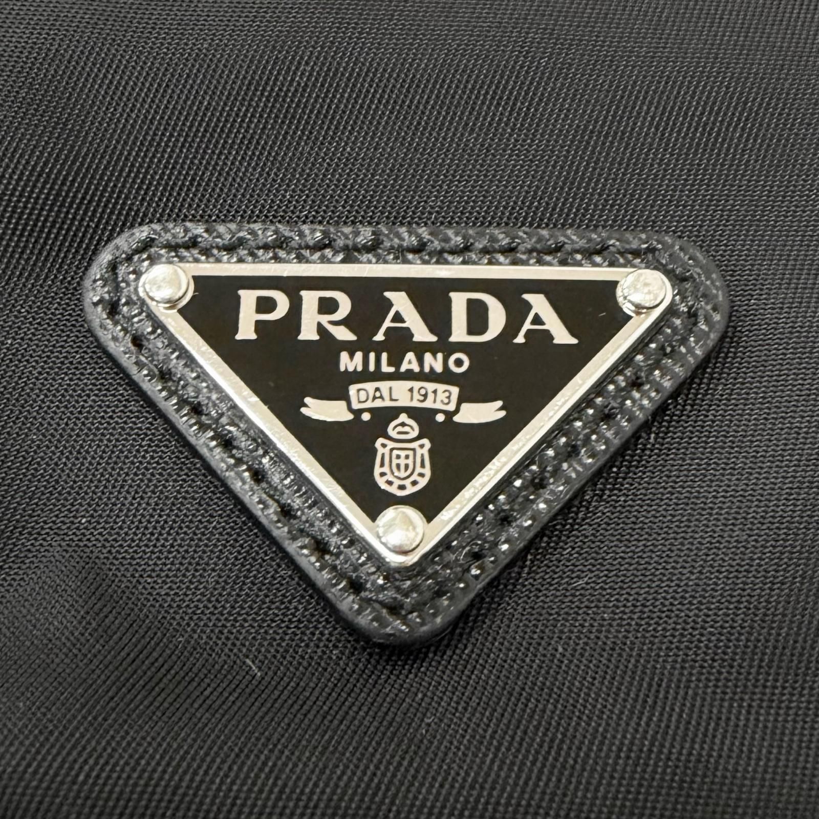 美品□PRADA プラダ 1NS369 一部レザー トライアングルロゴ Re-Nylon ポーチ 巾着バッグ ハンドバッグ ブラック イタリア製 メンズ