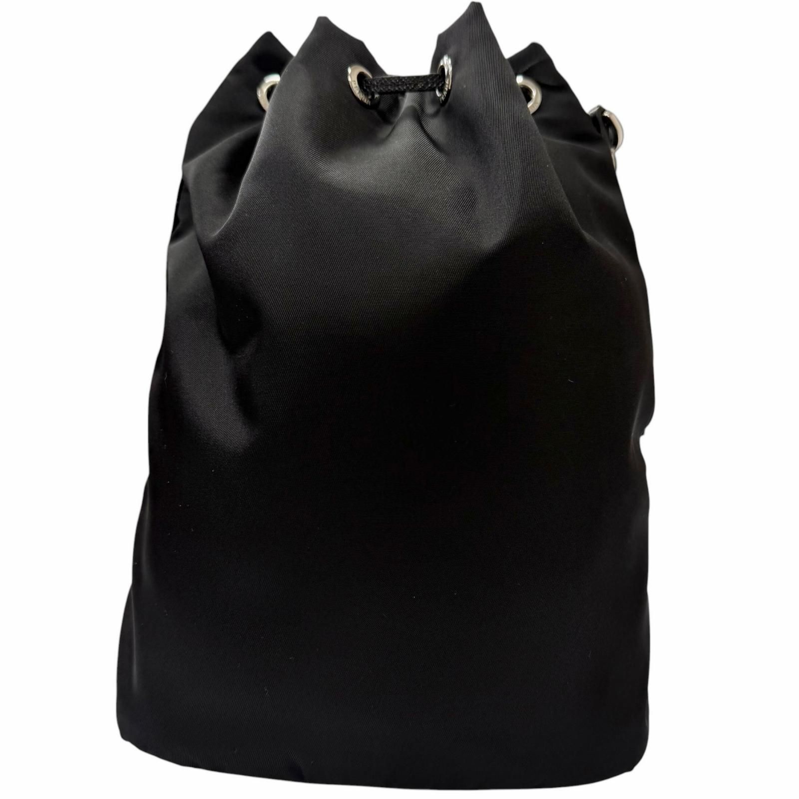 美品□PRADA プラダ 1NS369 一部レザー トライアングルロゴ Re-Nylon ポーチ 巾着バッグ ハンドバッグ ブラック イタリア製 メンズ