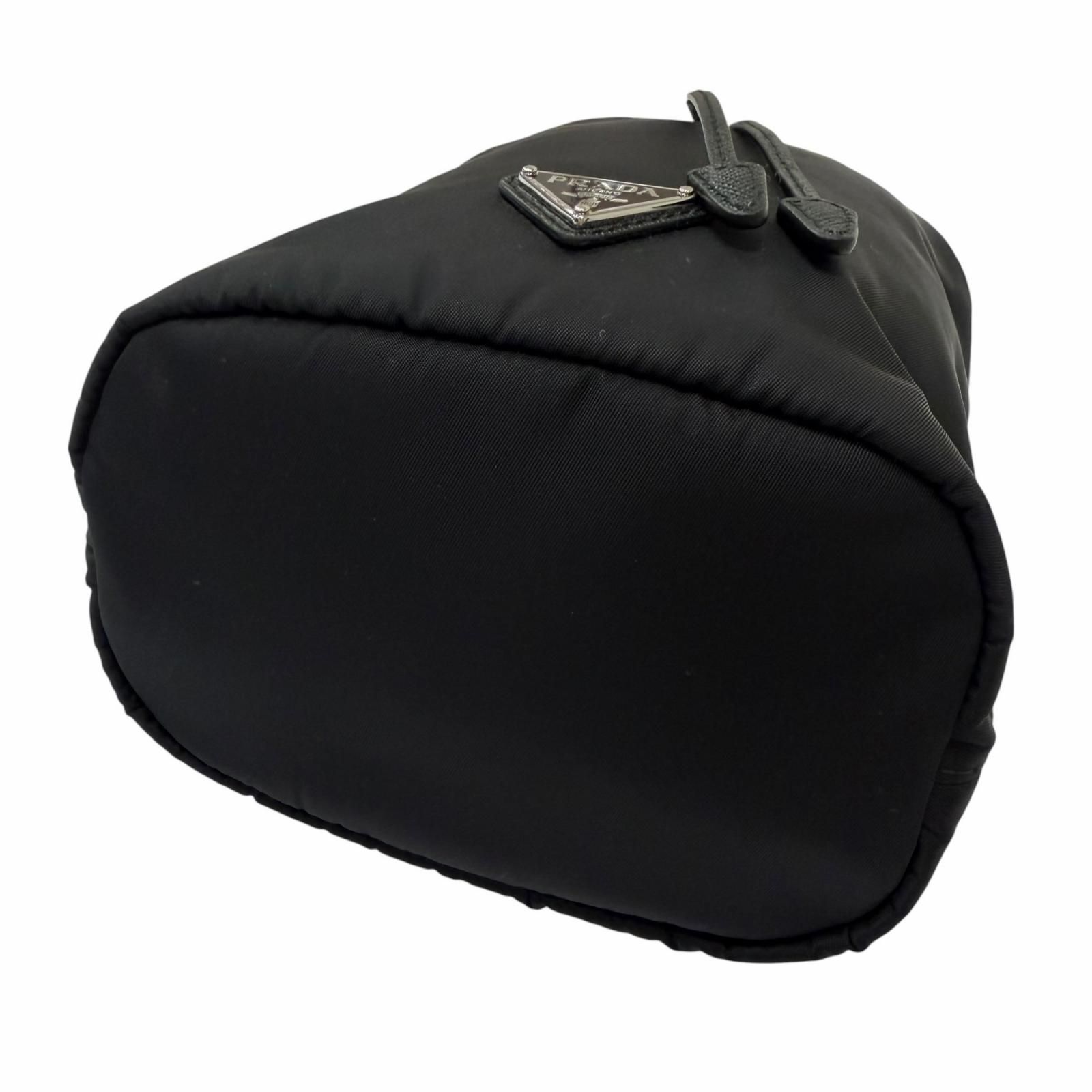 美品□PRADA プラダ 1NS369 一部レザー トライアングルロゴ Re-Nylon ポーチ 巾着バッグ ハンドバッグ ブラック イタリア製 メンズ