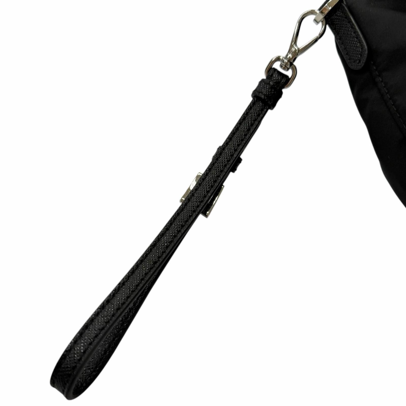 美品□PRADA プラダ 1NS369 一部レザー トライアングルロゴ Re-Nylon ポーチ 巾着バッグ ハンドバッグ ブラック イタリア製 メンズ