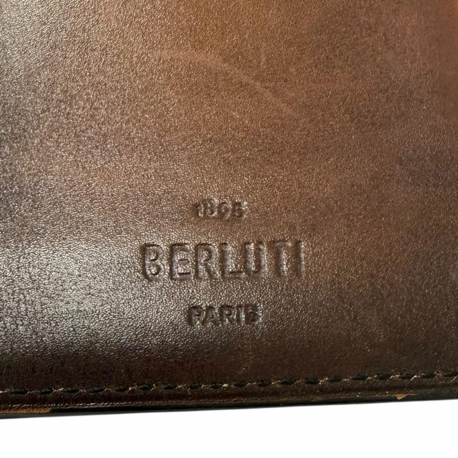 良品□BERLUTI ベルルッティ エスパス エン レザー スクリット カリグラフィ 札入れ 長財布 ロングウォレット ブラウン イタリア製 メンズ