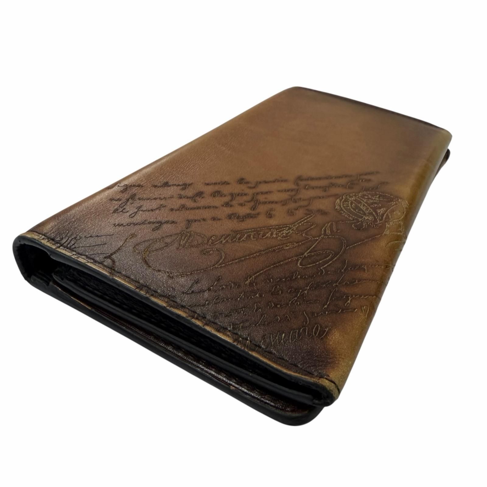 良品□BERLUTI ベルルッティ エスパス エン レザー スクリット カリグラフィ 札入れ 長財布 ロングウォレット ブラウン イタリア製 メンズ