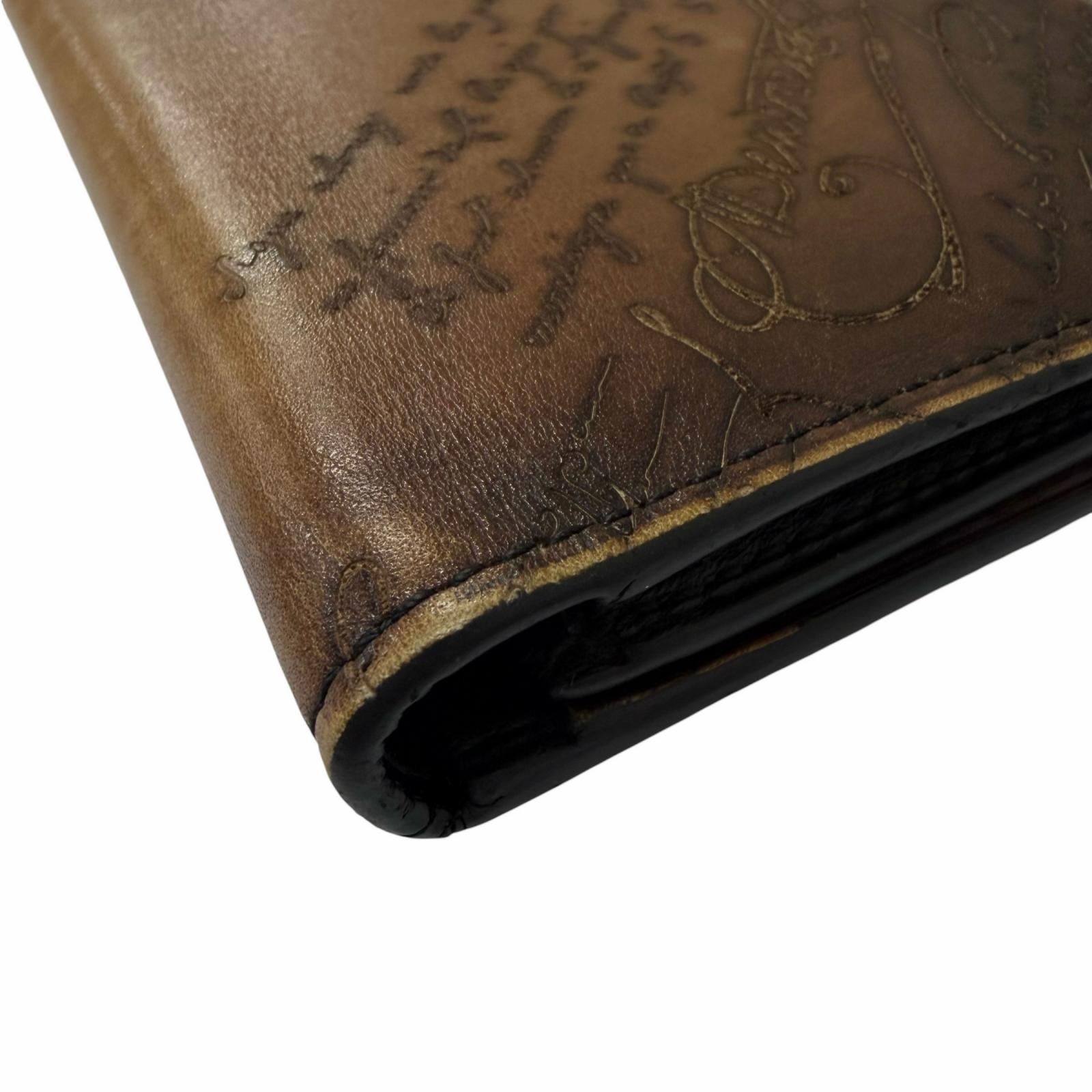 良品□BERLUTI ベルルッティ エスパス エン レザー スクリット カリグラフィ 札入れ 長財布 ロングウォレット ブラウン イタリア製 メンズ