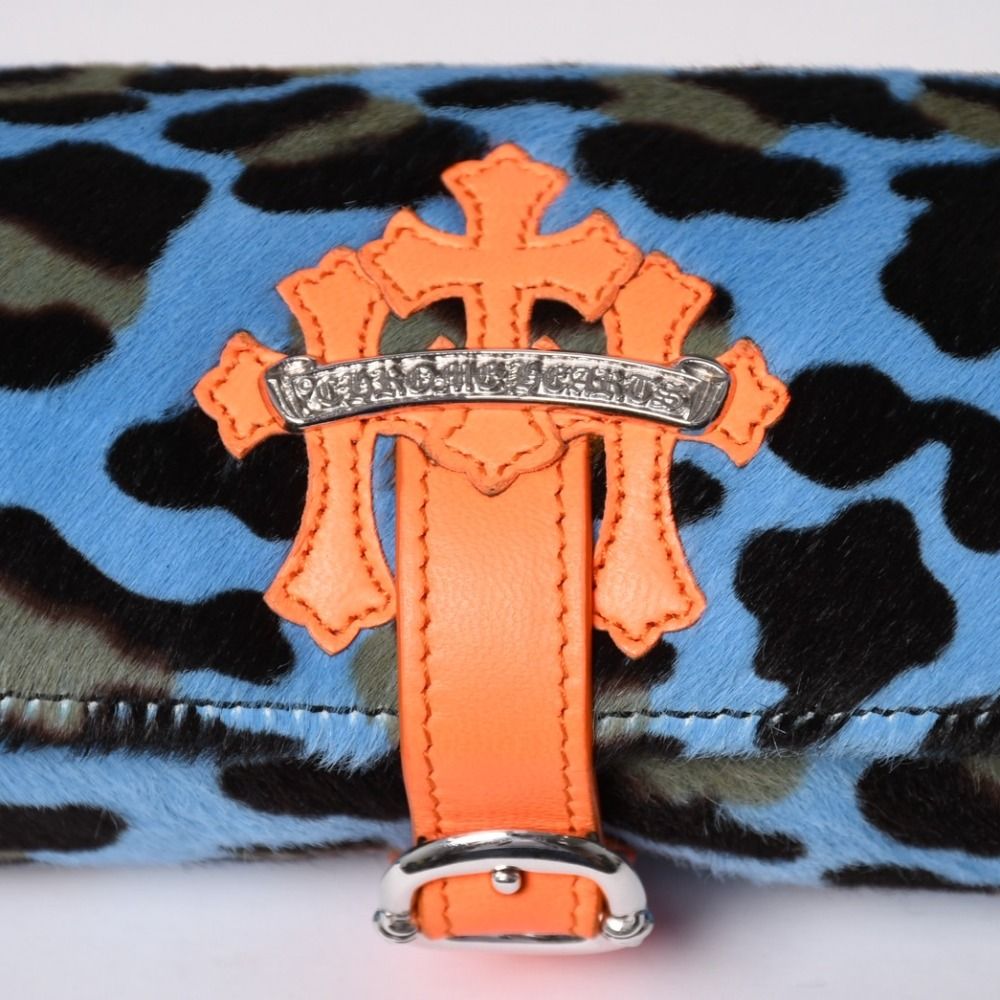 極美品 CHROME HEARTS クロムハーツ 時計ケース ハラコ レザー ブルー オレンジ セメタリーパッチ 中古 4a003829