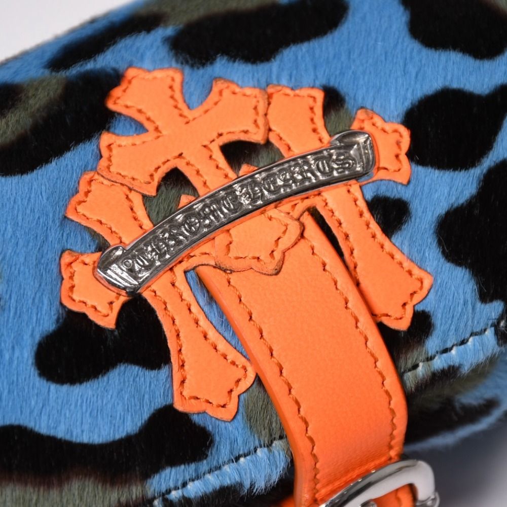 極美品 CHROME HEARTS クロムハーツ 時計ケース ハラコ レザー ブルー オレンジ セメタリーパッチ 中古 4a003829