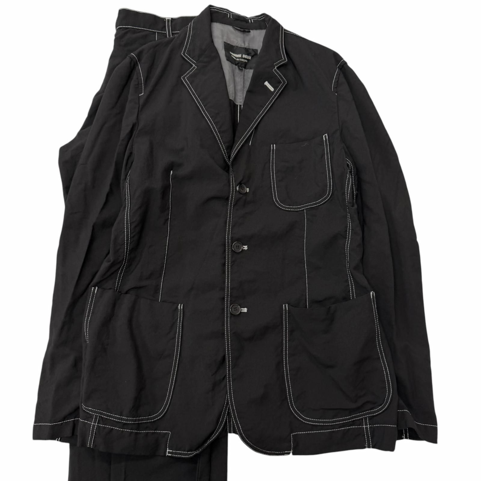 美品□COMME des GARCONS HOMME DEUX コムデギャルソン オム ドゥ ステッチデザイン 上下 セットアップ ブラック L メンズ オススメ◎