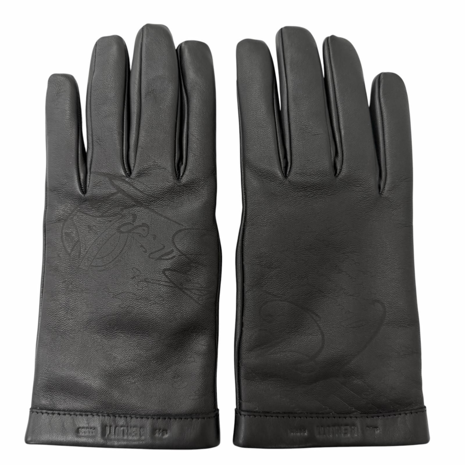 極美品□BERLUTI ベルルッティ 羊革 裏カシミヤ100％ カリグラフィ スクリット 手袋 レザーグローブ ブラック 8 イタリア製 正規品 メンズ 現行品 定価122,100円