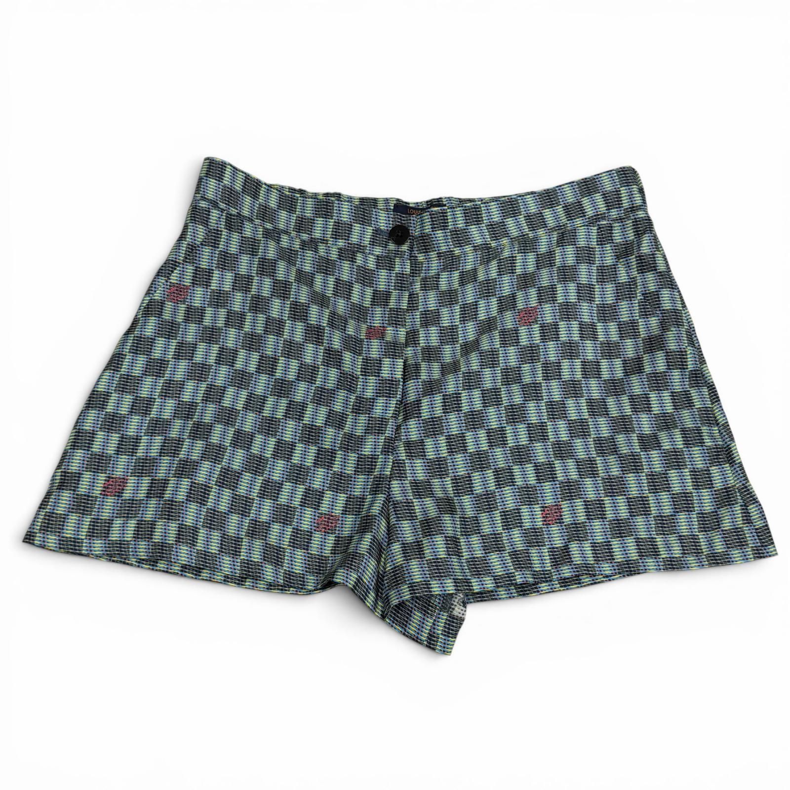 未使用品★LOUIS VUITTON ルイヴィトン シルク100％ 総柄プリント ボタンフライ ショートパンツ マルチ 38 イタリア製 正規品 レディース