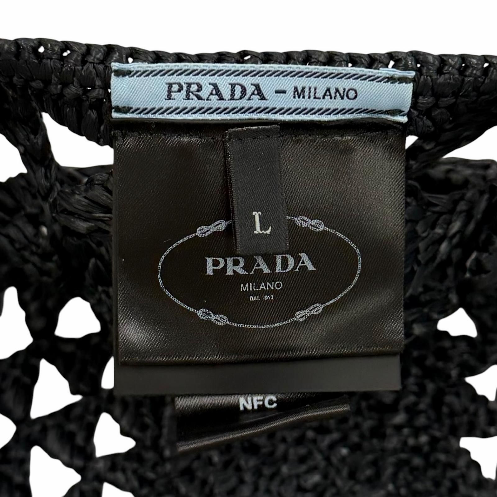 極美品★PRADA プラダ 2024年製 1HC266 ロゴ入り クロシェ ベレー帽 帽子 ブラック L 正規品 レディース 保存袋付き