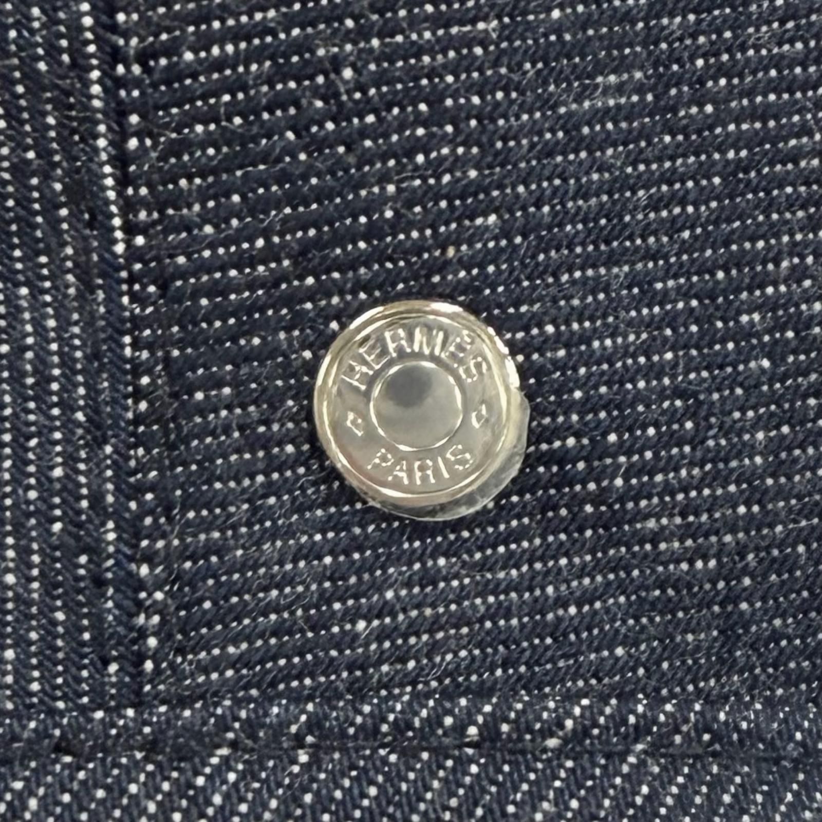 美品★HERMES エルメス H221017N コットン100% セリエ金具付 サントノーレ CLIQUETIS デニム ベレー帽 インディゴ 56 イタリア製 正規品 レディース 保存袋付き