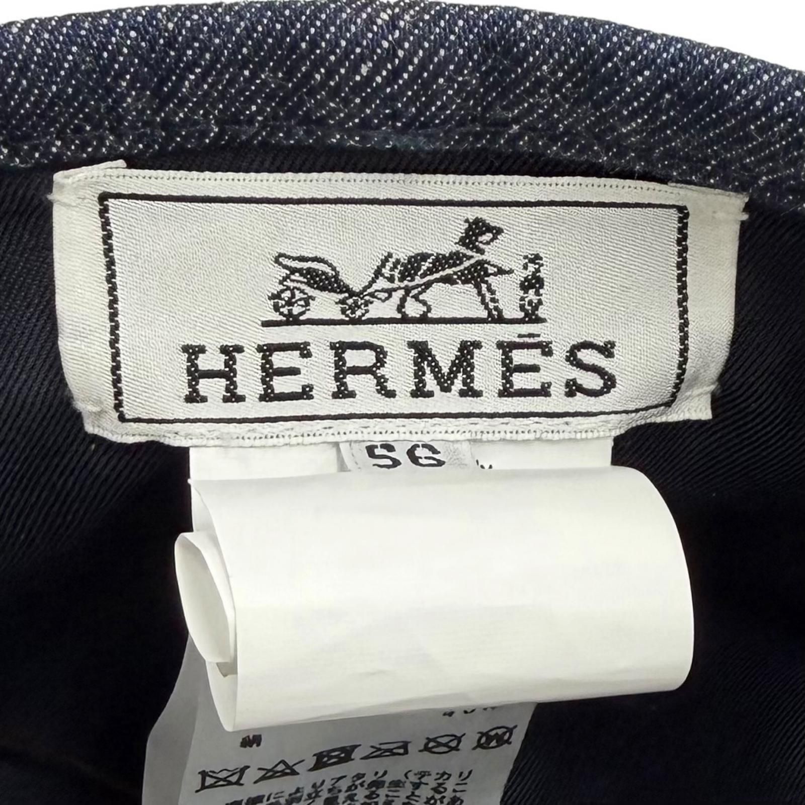 美品★HERMES エルメス H221017N コットン100% セリエ金具付 サントノーレ CLIQUETIS デニム ベレー帽 インディゴ 56 イタリア製 正規品 レディース 保存袋付き
