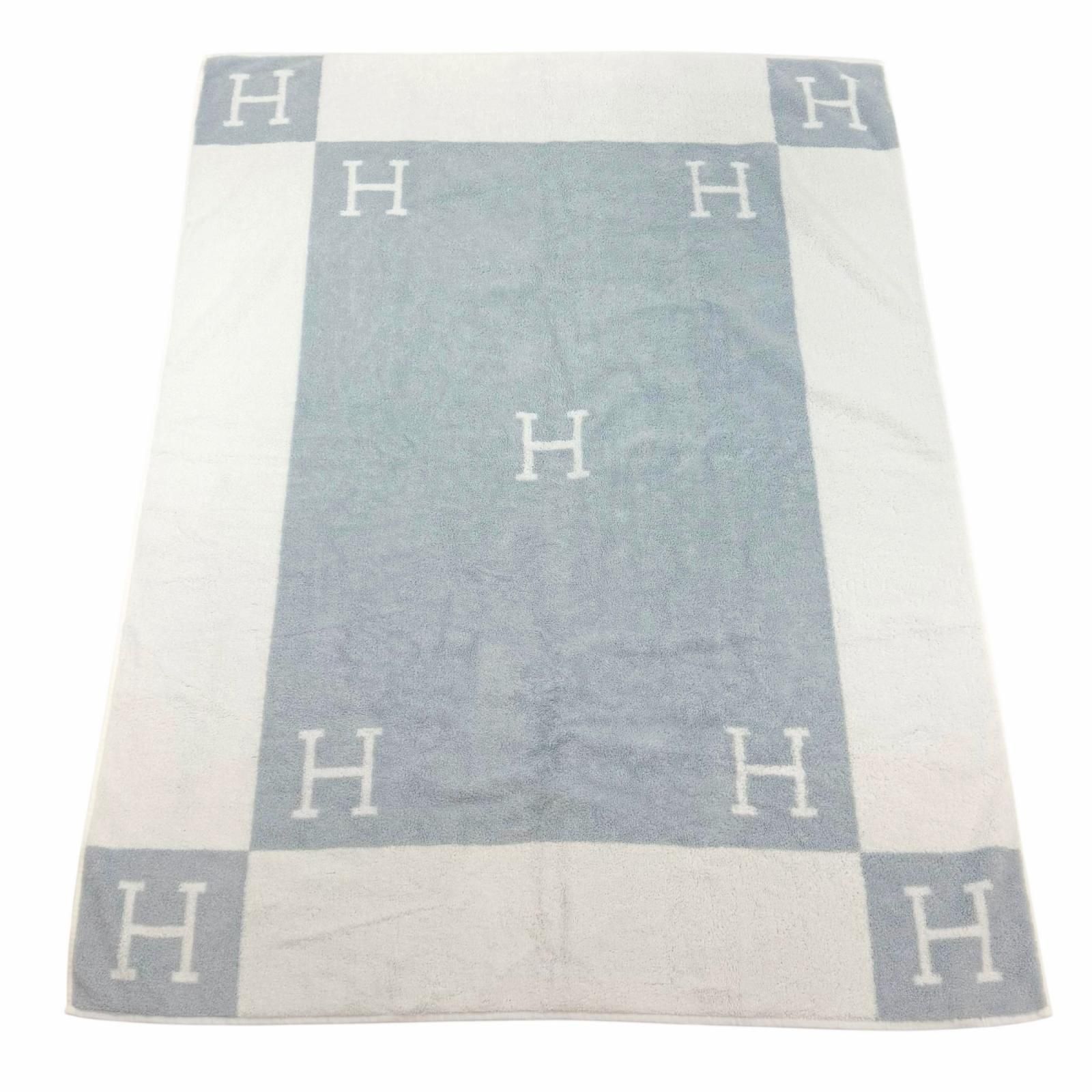 未使用品★HERMES エルメス アヴァロン コットン100％ ブルーグラシエ H柄 約90×120cm バスタオル ビーチタオル フランス製 レディース