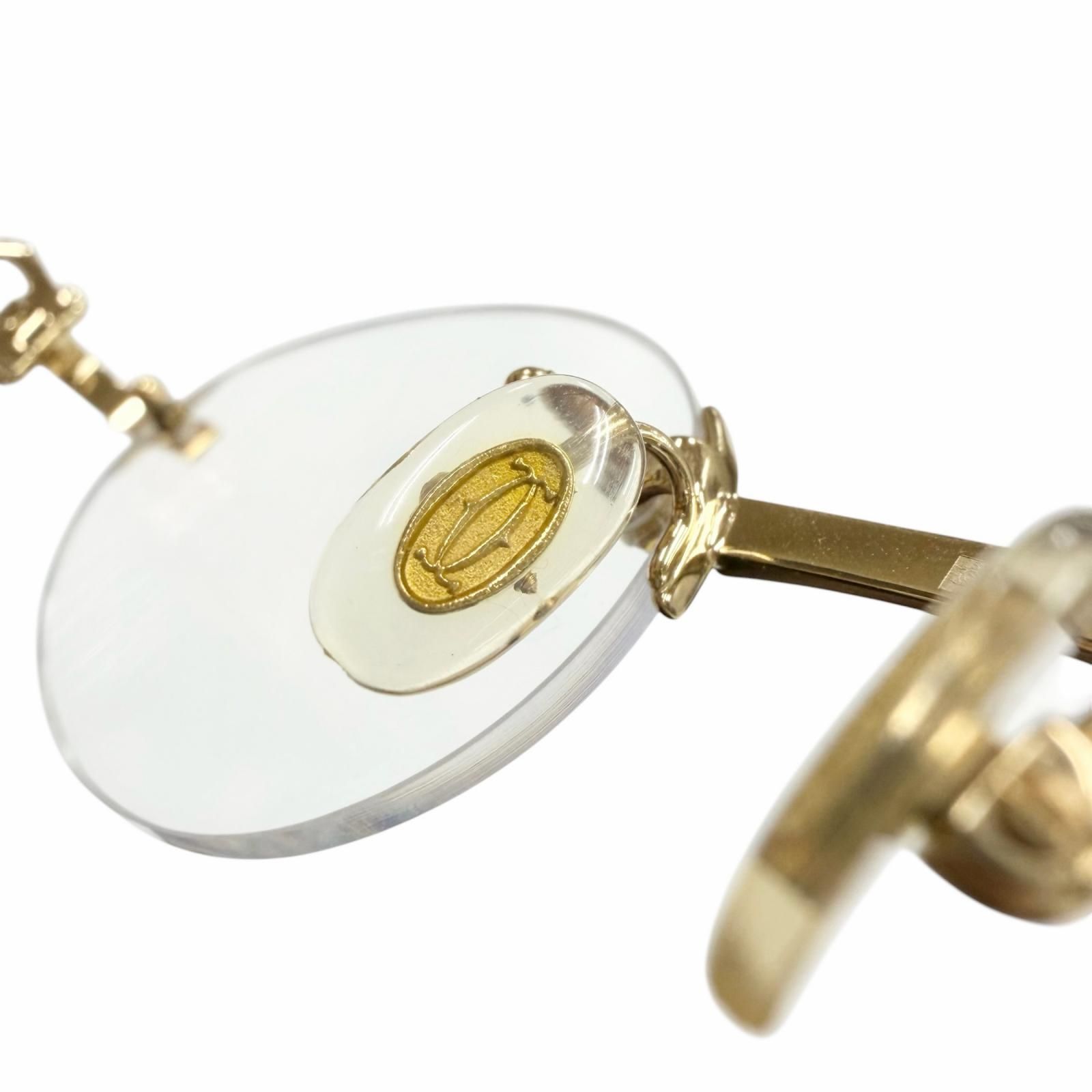 美品▼Cartier カルティエ 2C デコール ツーポイント リムレス オーバル マーブル柄 メガネ 眼鏡 アイウェア ゴールド クリアブラウン □20 135 フランス製 メンズ