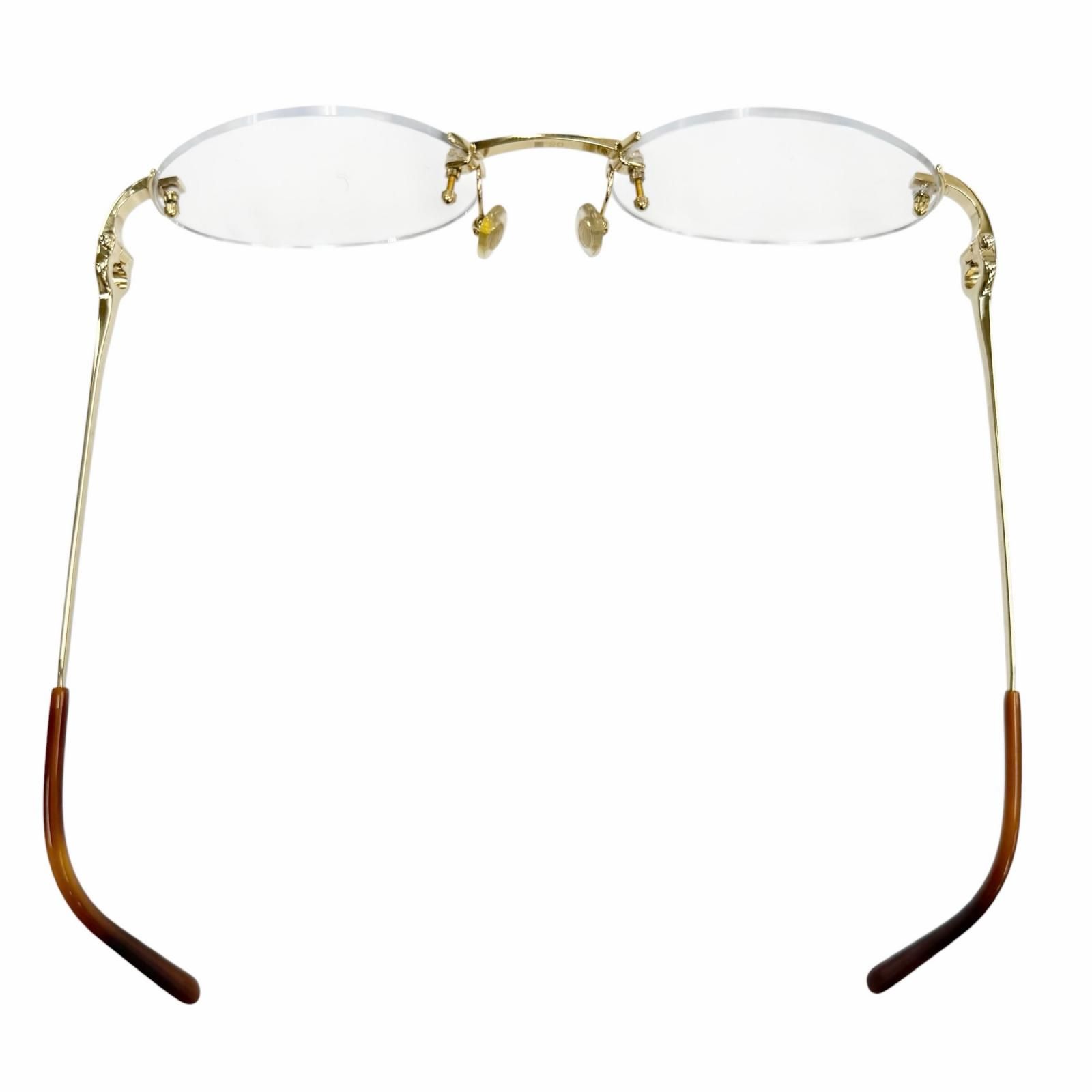 美品▼Cartier カルティエ 2C デコール ツーポイント リムレス オーバル マーブル柄 メガネ 眼鏡 アイウェア ゴールド クリアブラウン □20 135 フランス製 メンズ